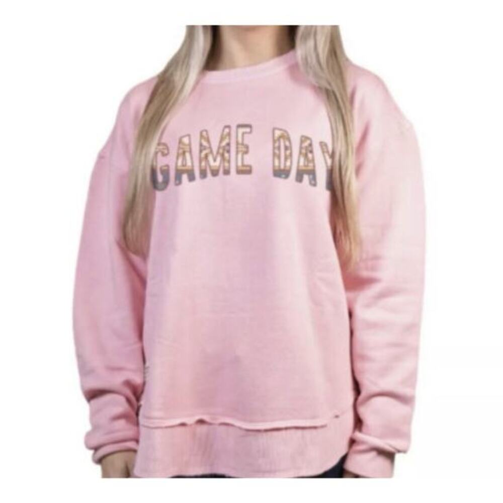 Simply Southern Game Day Sweatshirt Pink Womens L Casual‎ Long Sleeve FLAW - Picture 9 of 9